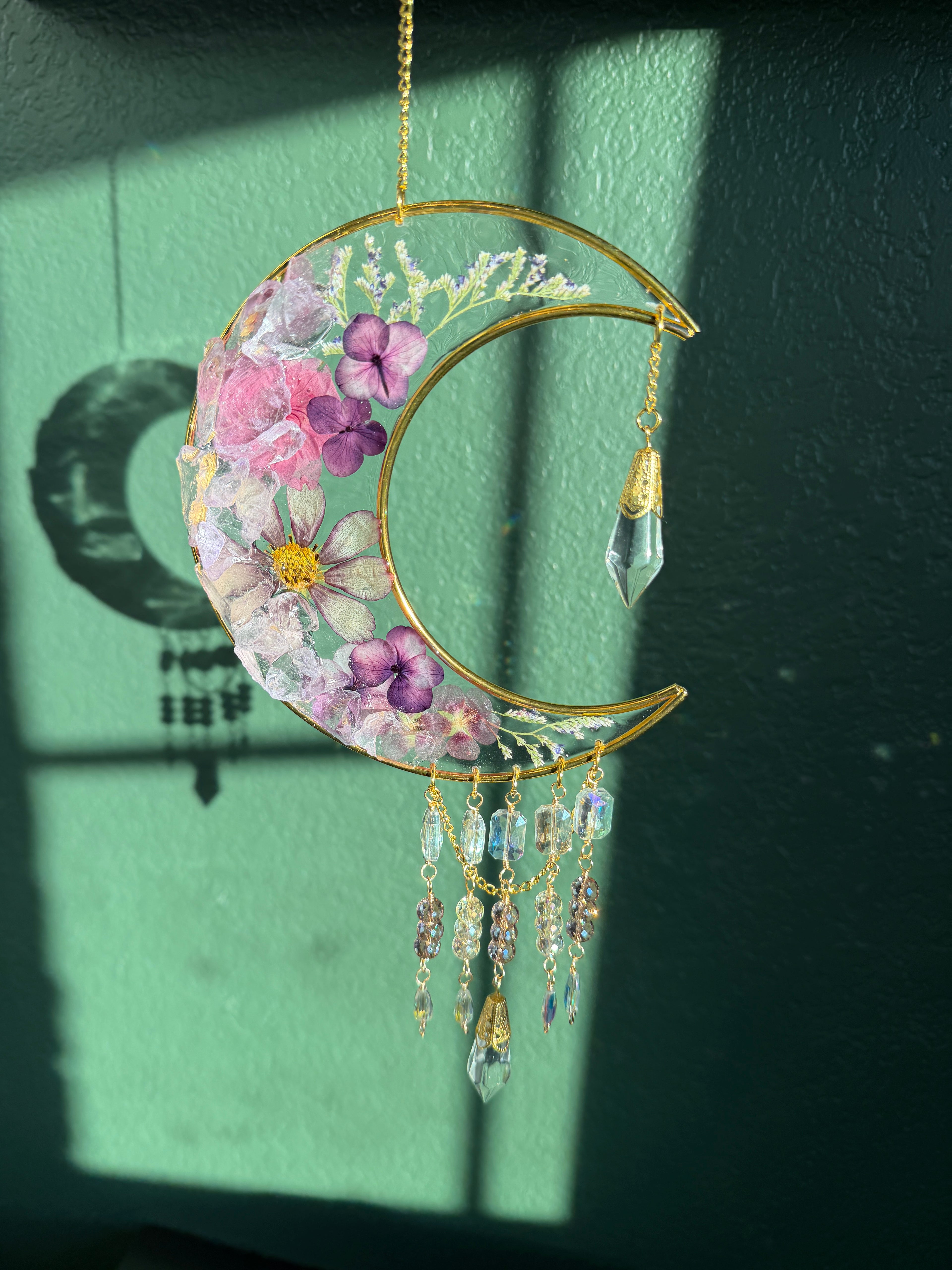 Moonlit Bloom Suncatcher - Purple Florals & Glass accents