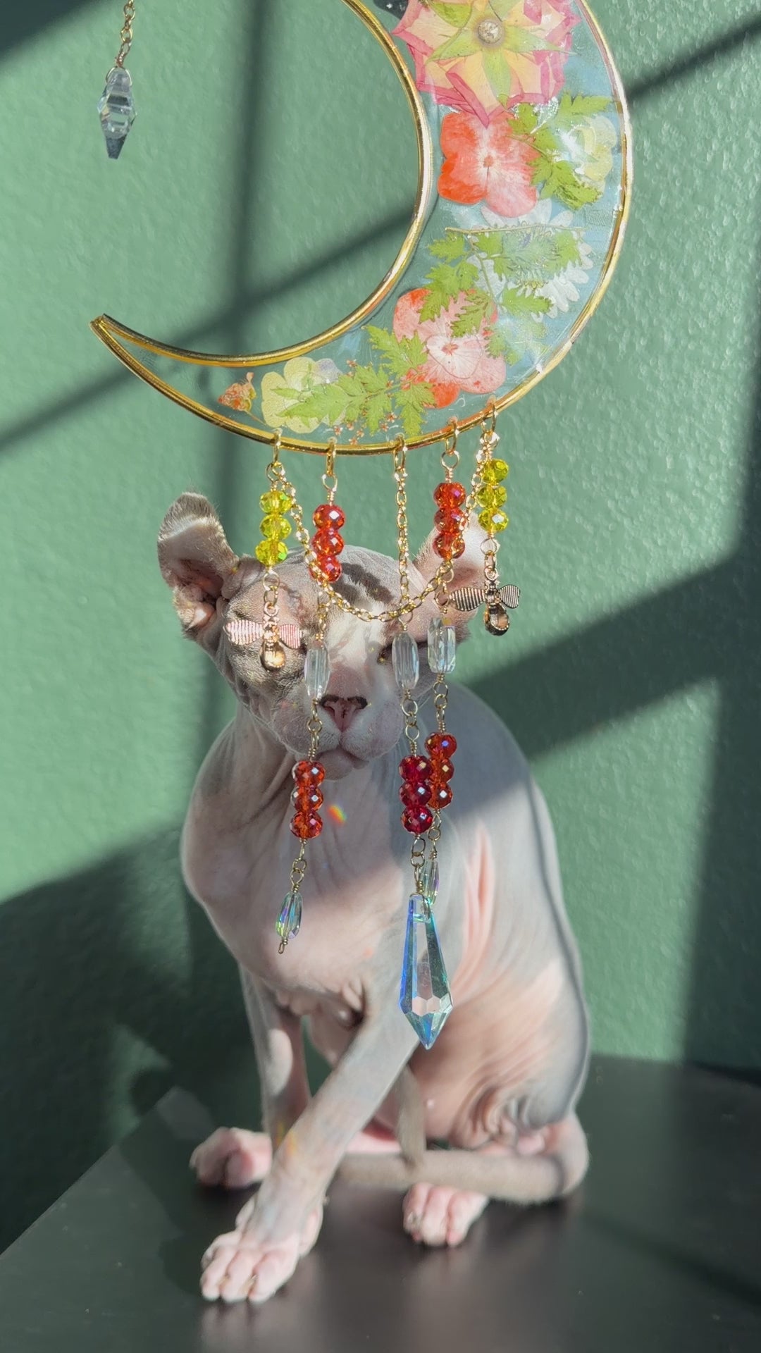 Moonlit Bloom Suncatcher - Orange Florals with Bee Charms