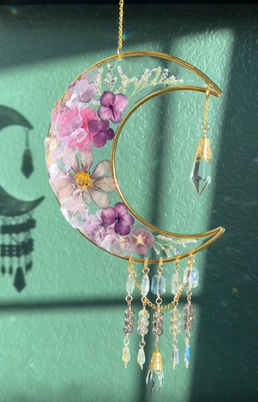 Moonlit Bloom Suncatcher - Purple Florals & Glass accents